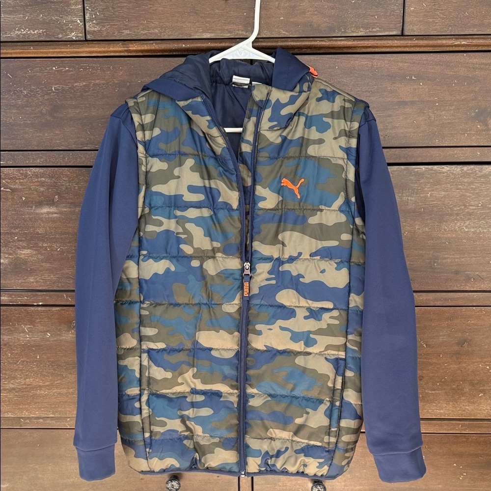 Puma Kids Navy Blue and Olive Green  Puffer Jacket
